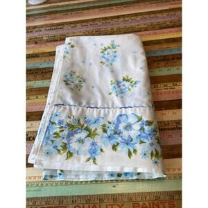 Vintage Grants Home Full Sheet Floral 1 Flat Sheet Blue Cabbage Rose Cottagecore